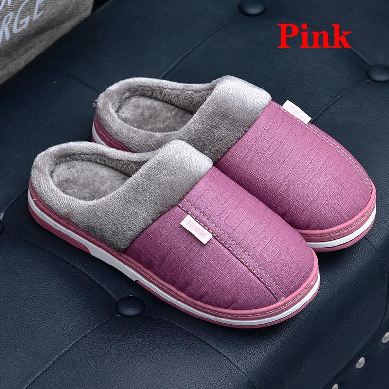 Männer Frauen Wasserdichte PU Leder Winter Warme Plüsch Hause Schuhe Hausschuhe Indoor Anti-Skid 40 rosa von Joom DACH