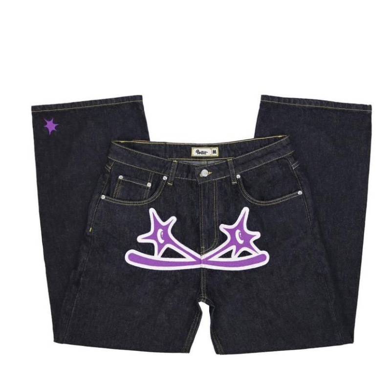 Männer Frauen Y2K Jeans Hosen Hip Hop Street Gerade Bein Jeans Frühling Herbst Denim Hosen Neue Mode Casual Hosen Streetwear M violett von Joom DACH