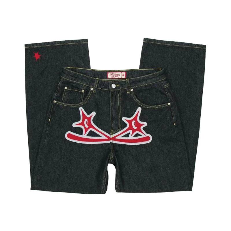 Männer Frauen Y2K Jeans Hosen Hip Hop Street Gerade Bein Jeans Frühling Herbst Denim Hosen Neue Mode Casual Hosen Streetwear M rot von Joom DACH