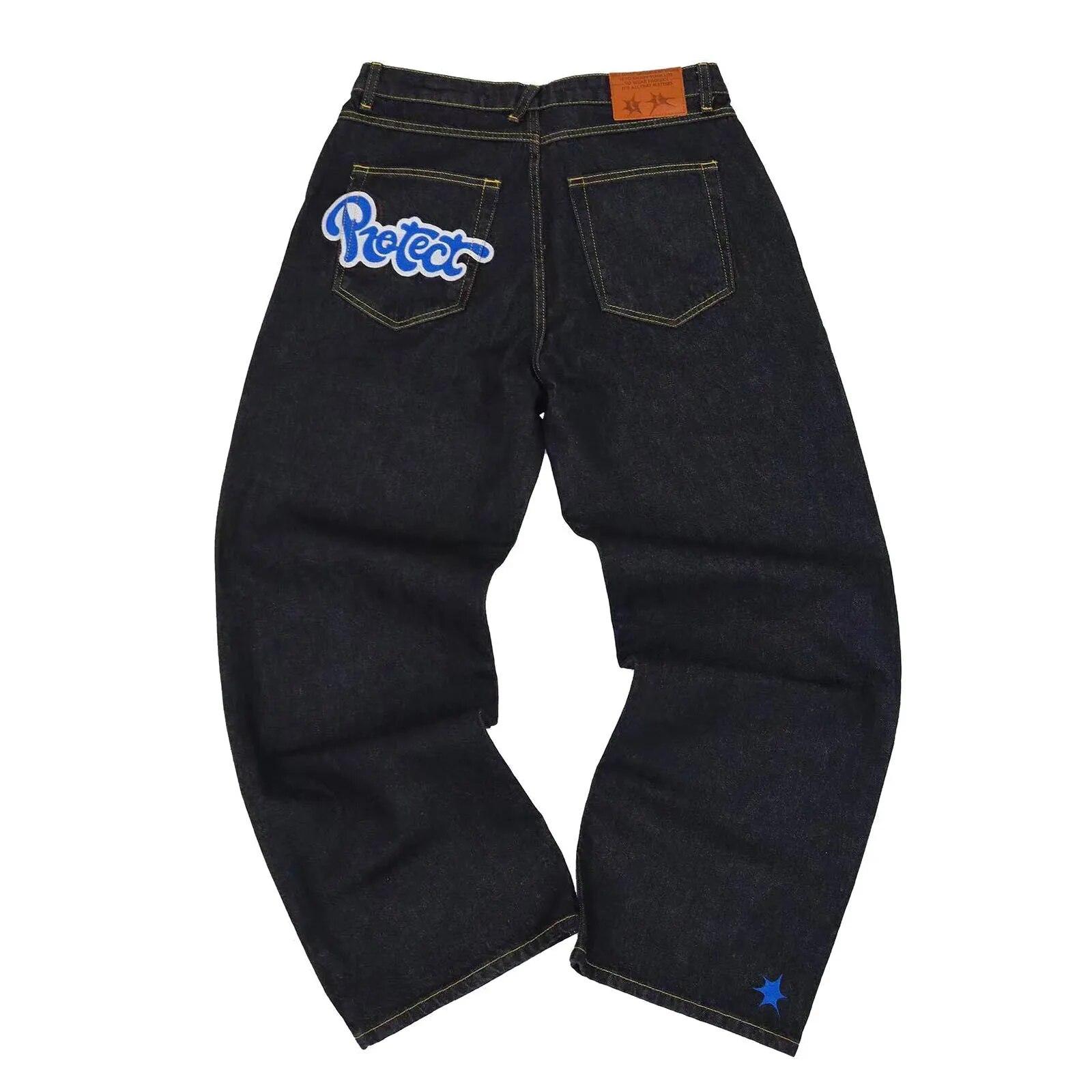 Männer Frauen Y2K Jeans Hosen Hip Hop Street Gerade Bein Jeans Frühling Herbst Denim Hosen Neue Mode Casual Hosen Streetwear M blau von Joom DACH