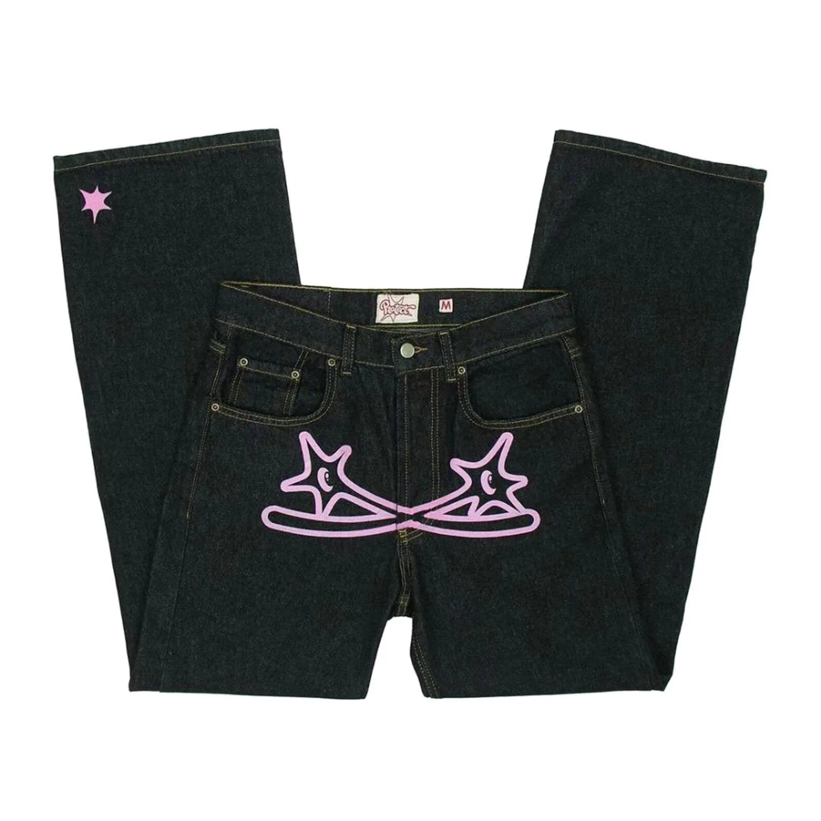Männer Frauen Y2K Jeans Hosen Hip Hop Street Gerade Bein Jeans Frühling Herbst Denim Hosen Neue Mode Casual Hosen Streetwear M rosa von Joom DACH