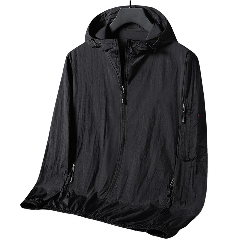 Männer Frühling Sommer Sonnenschutz Kleidung Einfarbig Sonne Kapuzenjacke Reißverschluss Knopfleiste Taschen Outwear XXXL schwarz von Joom DACH
