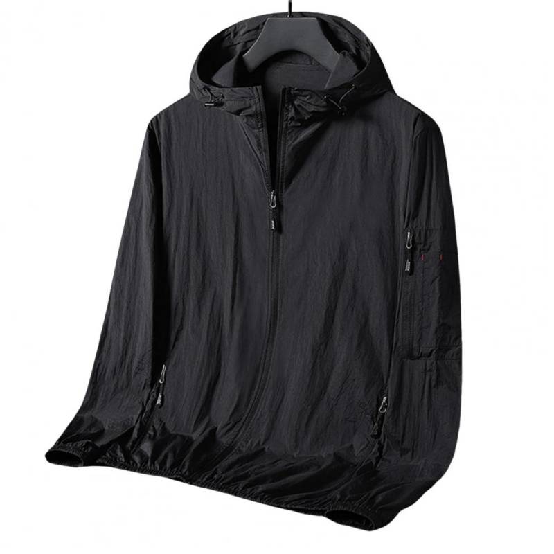 Männer Frühling Sommer Sonnenschutz Kleidung Einfarbig Sonne Kapuzenjacke Reißverschluss Knopfleiste Taschen Outwear XXXL schwarz von Joom DACH