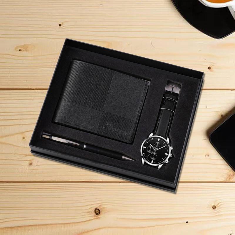 Männer Geschenk Set Körbe schön Dekoration elegante moderne Box Uhr Brieftasche Stift für Black Silver von Joom DACH