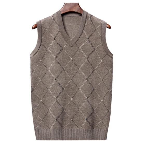 Männer Gestrickte Weste Herbst Winter V-ausschnitt Geometrische Raute Einfarbig Warme Winddicht Weiche Casual Männliche Weste Ärmelloses Top M khaki von Joom DACH