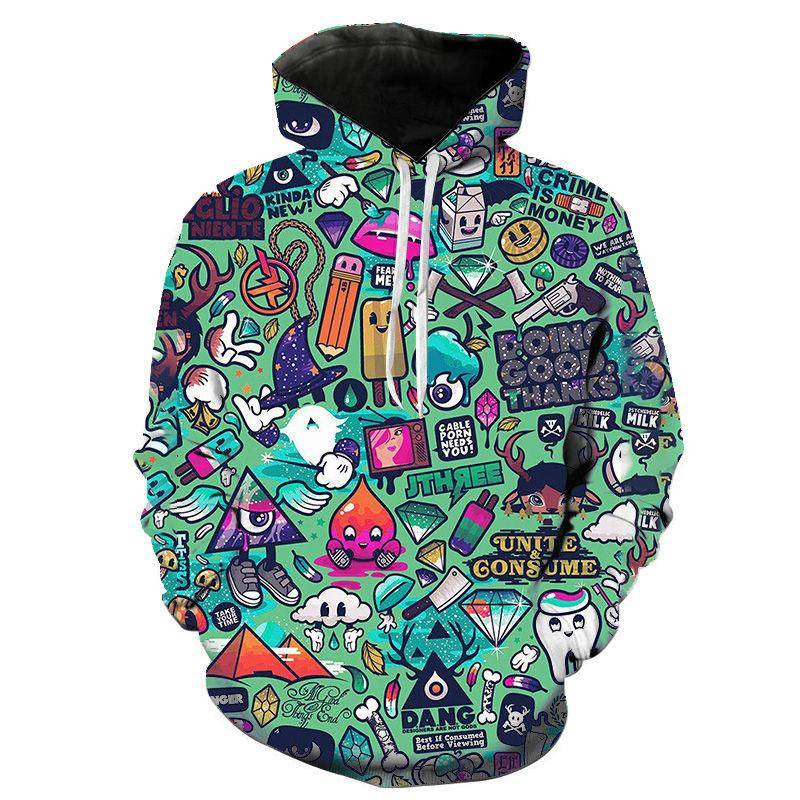 Männer Graffiti Hoodies Jungen Mädchen Kinder 3D Druck Sweatshirt Lustige Kunst Sportbekleidung Casual Junge Mädchen Kinder Coole Hoodie Kleidung S von Joom DACH