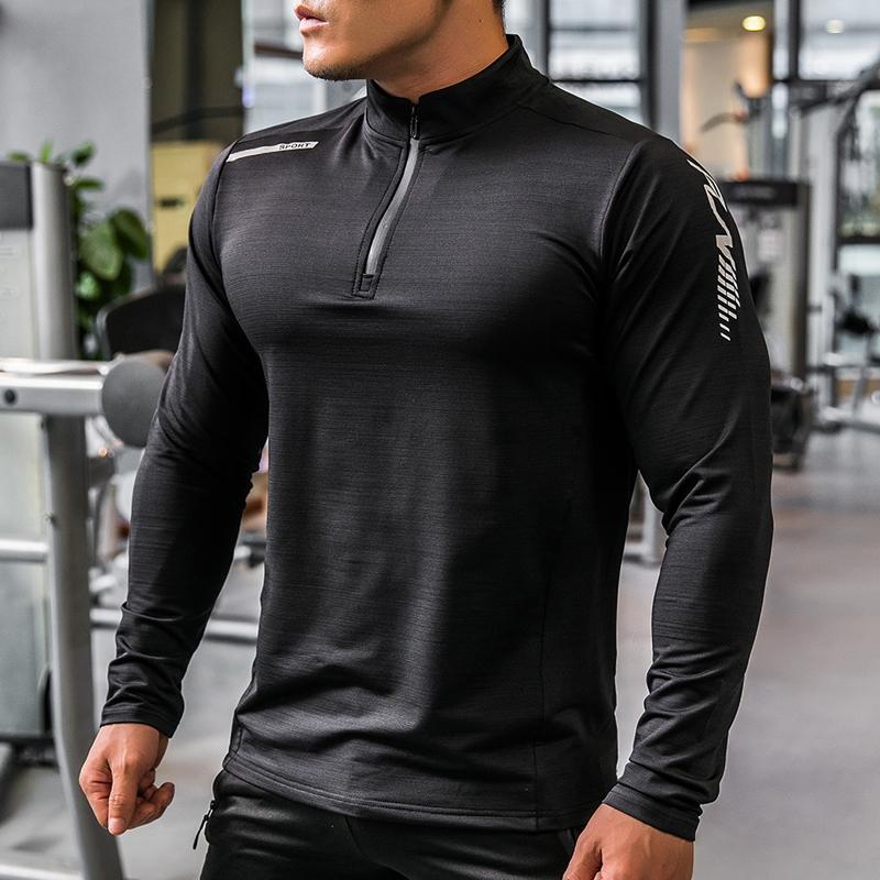 Männer Halb Zipper High Neck Sport Langarm Kompression Quick Dry T-shirt Fitness Lauf Shirts Workout Tops XL schwarz von Joom DACH