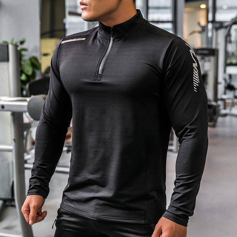 Männer Halb Zipper High Neck Sport Langarm Kompression Quick Dry T-shirt Fitness Lauf Shirts Workout Tops XL schwarz von Joom DACH