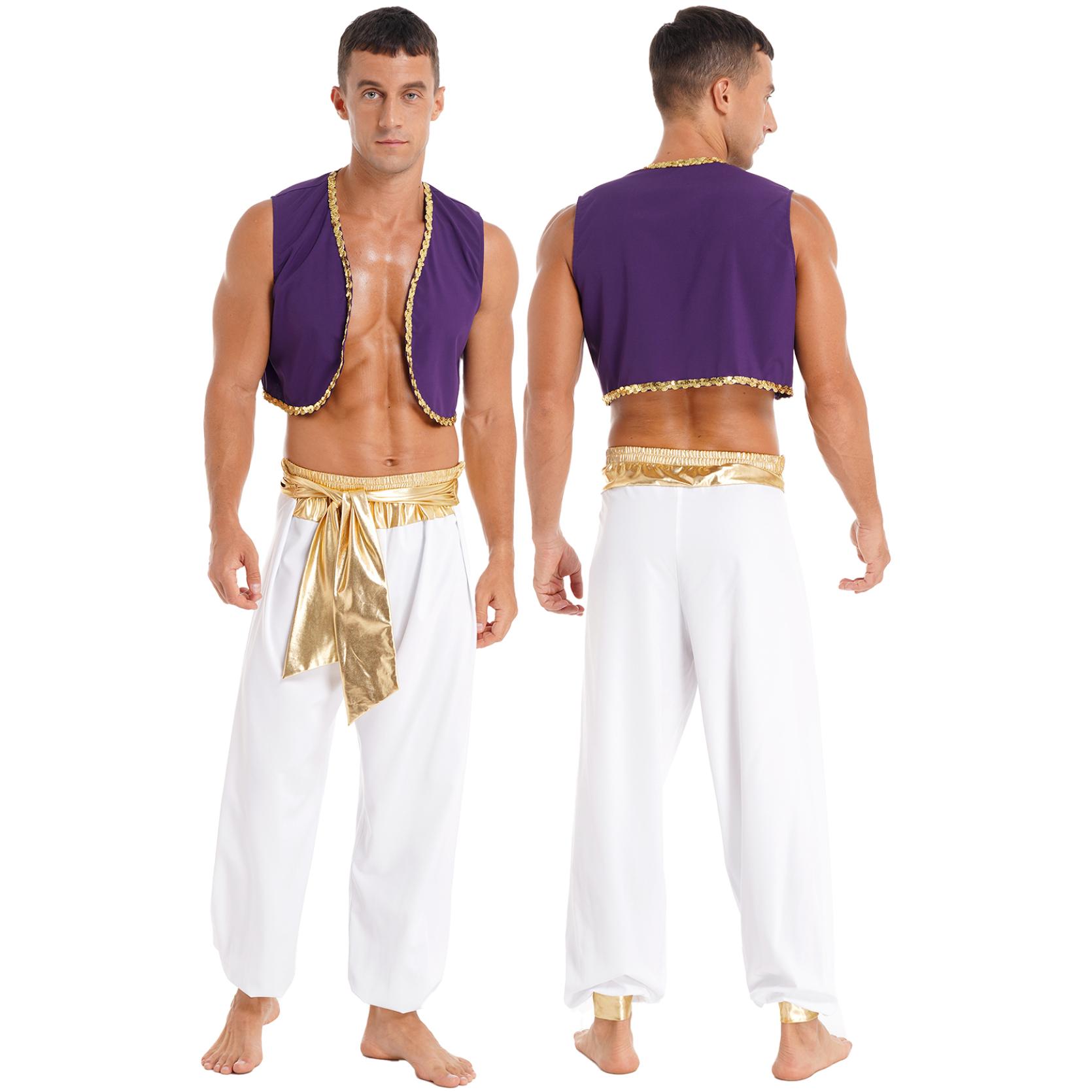 Männer Halloween Arabischer Prinz Kleidung Weste Tops mit Gürtel Pumphose Hosen Kostüm Ball Outfits L gold Männer Halloween Arabischer Prinz Kleidung Weste Tops mit Gürtel Pumphose Hosen Kostüm Ball Outfits L gold von Joom DACH