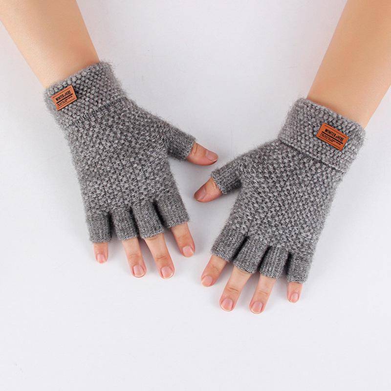 Männer Handwärmer Strickhandschuhe Fingerlose warme Alpakawolle Winter Halbfinger hellgrau von Joom DACH