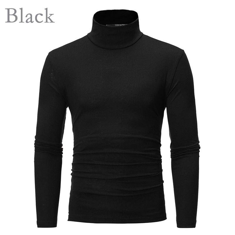 Männer Herbst Pullover Langarm Rollkragen T-Shirts Solide Grund Winter Mode M-2XL 2XL schwarz von Joom DACH