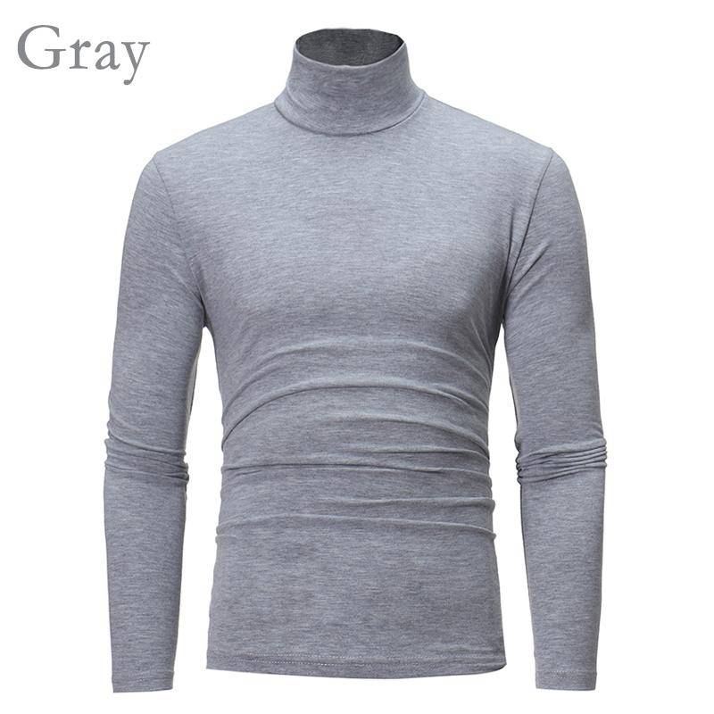 Männer Herbst Pullover Langarm Rollkragen T-Shirts Solide Grund Winter Mode M-2XL L grau von Joom DACH