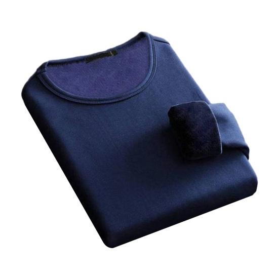 Männer Herbst Winter Hemd Verdickter Plüsch Warme Weiche O Hals Elastische Langarm Einfarbig Pullover Plus Größe Täglichen Bottoming Top unterwäsche 4XL navy blau von Joom DACH