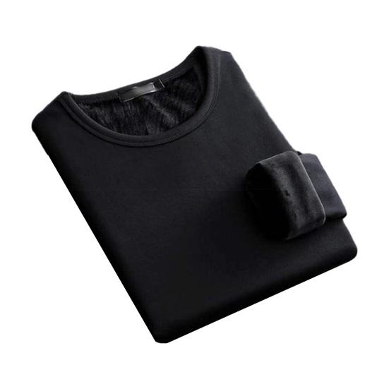 Männer Herbst Winter Hemd Verdickter Plüsch Warme Weiche O Hals Elastische Langarm Einfarbig Pullover Plus Größe Täglichen Bottoming Top unterwäsche 4XL schwarz von Joom DACH