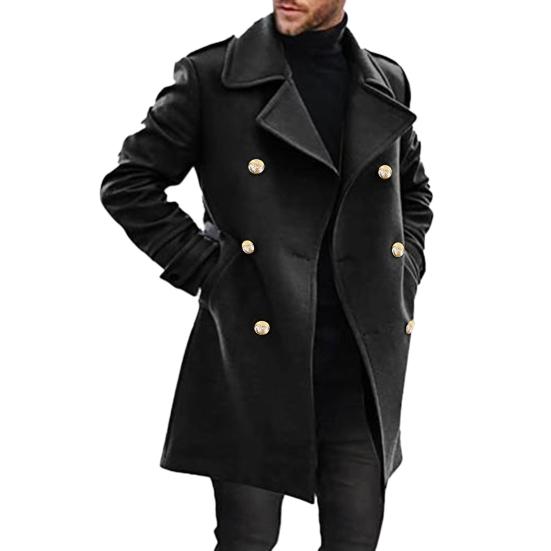 Männer Herbst Winter Mantel Zweireiher Drehen-unten Kragen Einfarbig Dicke Mittlere Länge Warme Taschen Streetwear Strickjacke Männer Trenchcoat XL von Joom DACH