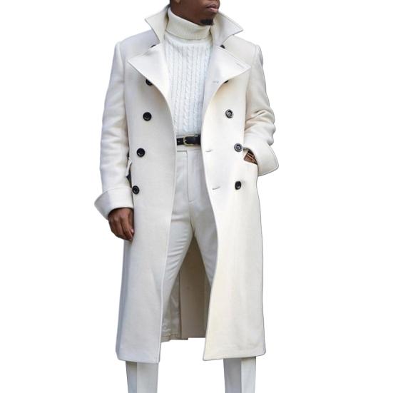 Männer Herbst Winter Trenchcoat Revers Zweireiher Taschen Lose Mittellange Lose Dicke Winddichte Knöpfe Langarm Einfarbig Männer Jacke XL weiß von Joom DACH