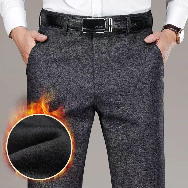 Männer Hosen Winter Neue Business Casual Fleece Hosen Mode Hohe Qualität Elastizität Gerade Klassische Schwarz Blau Verdicken Hosen 29 grau von Joom DACH