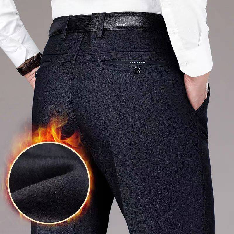 Männer Hosen Winter Neue Business Casual Fleece Hosen Mode Hohe Qualität Elastizität Gerade Klassische Schwarz Blau Verdicken Hosen 29 grau von Joom DACH