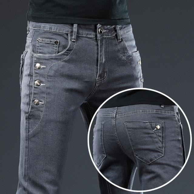 Männer Jeans Hosen Schnüren Denim Hosen Schwarze Hosen Skinny Slim Hip Hop Sportswear Elastische Taille Männliche Hosen 32 von Joom DACH