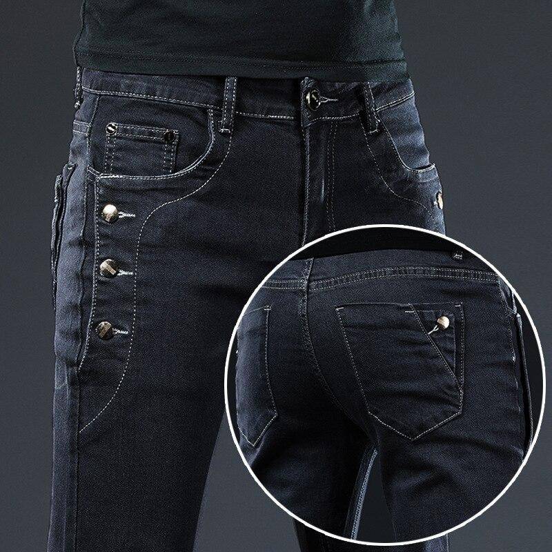 Männer Jeans Hosen Schnüren Denim Hosen Schwarze Hosen Skinny Slim Hip Hop Sportswear Elastische Taille Männliche Hosen 34 von Joom DACH
