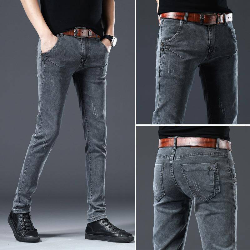 Männer Jeans Hosen Schnüren Denim Hosen Schwarze Hosen Skinny Slim Hip Hop Sportswear Elastische Taille Männliche Hosen 34 von Joom DACH