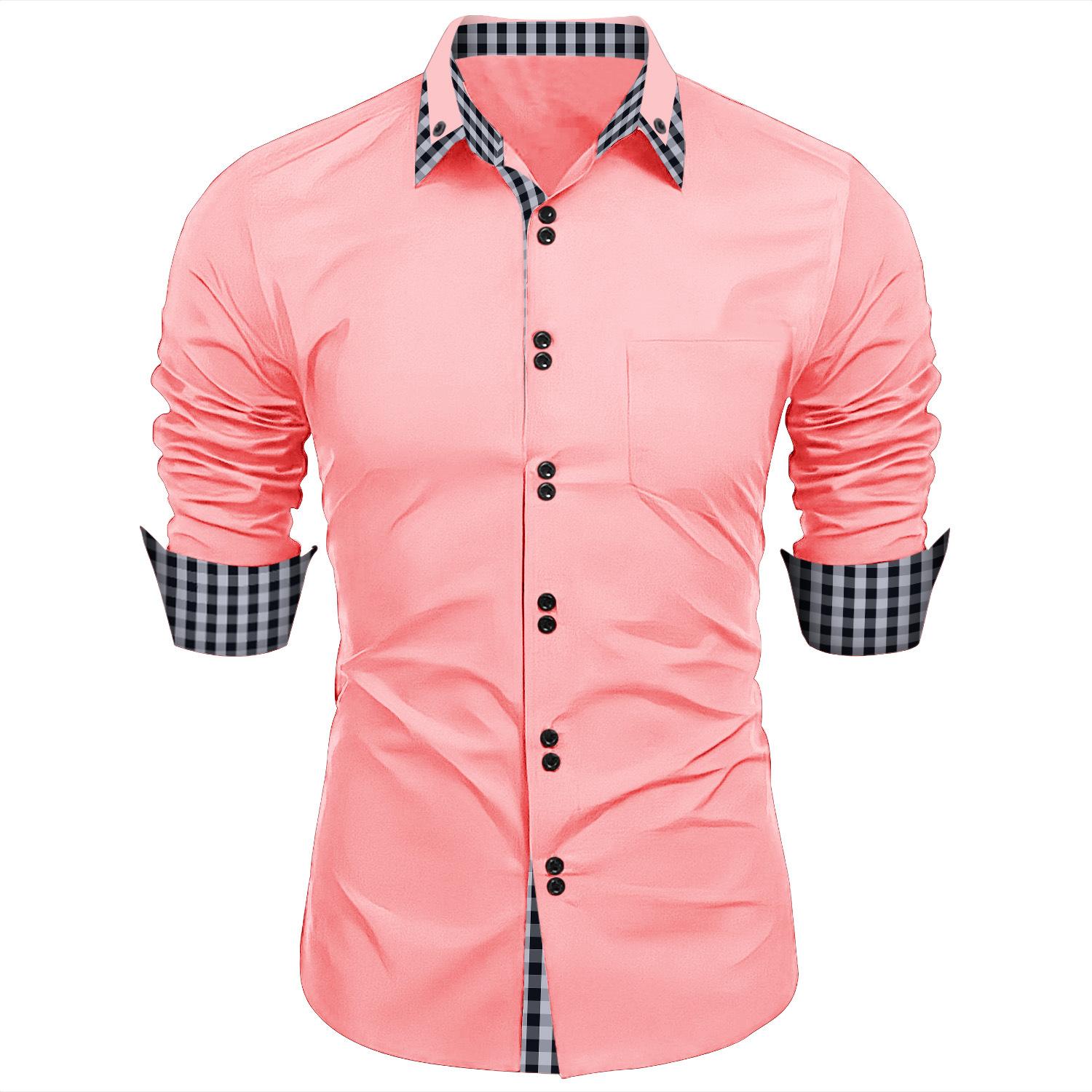 Männer Kleidung Frühling Herbst Langarm Hemd Mann Revers Top Mode Plaid Patchwork Business Slim Fit Casual Shirts L rosa von Joom DACH