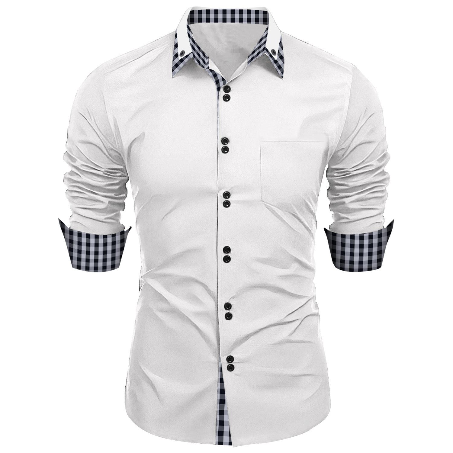 Männer Kleidung Frühling Herbst Langarm Hemd Mann Revers Top Mode Plaid Patchwork Business Slim Fit Casual Shirts L weiß von Joom DACH
