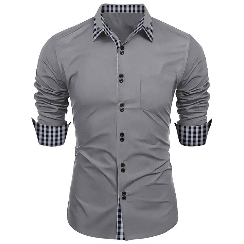 Männer Kleidung Frühling Herbst Langarm Hemd Mann Revers Top Mode Plaid Patchwork Business Slim Fit Casual Shirts S graue von Joom DACH