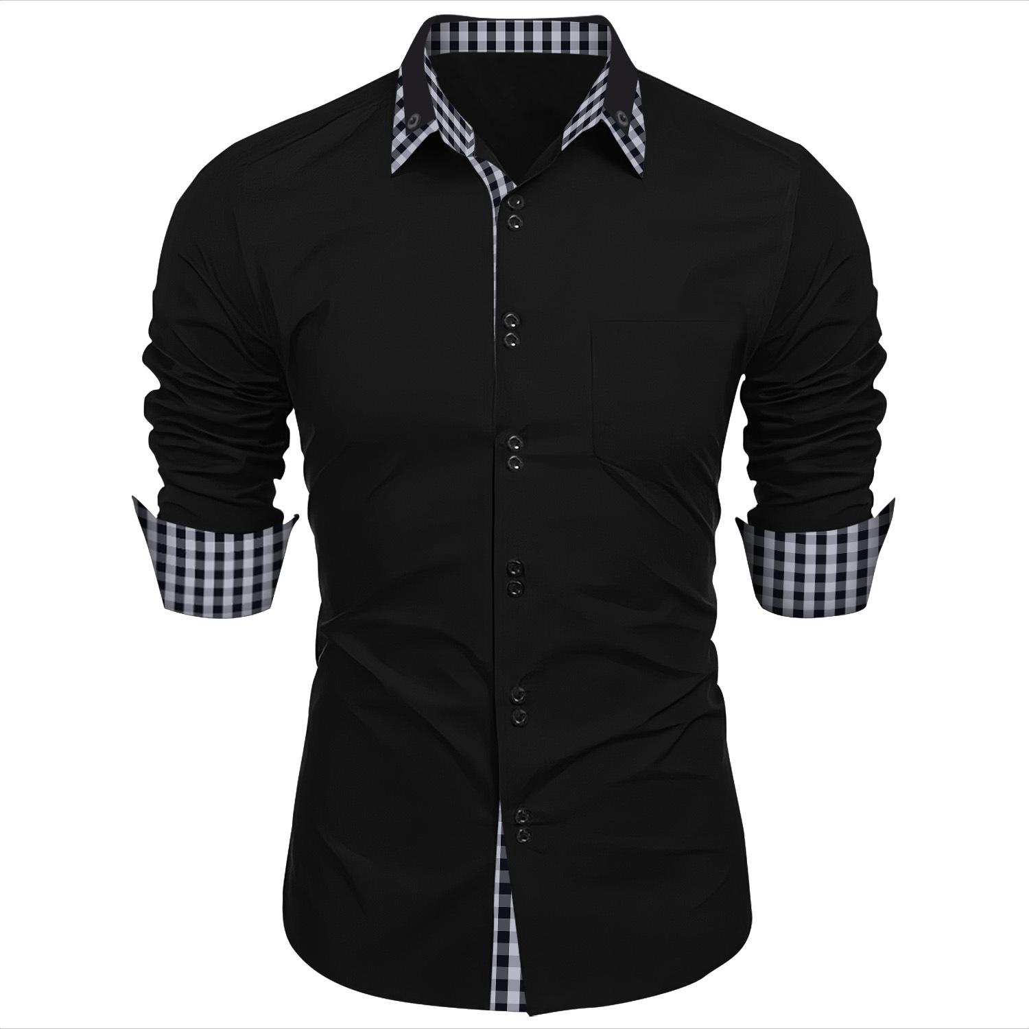 Männer Kleidung Frühling Herbst Langarm Hemd Mann Revers Top Mode Plaid Patchwork Business Slim Fit Casual Shirts XL schwarz von Joom DACH