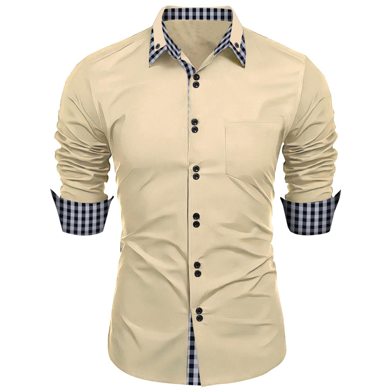 Männer Kleidung Frühling Herbst Langarm Hemd Mann Revers Top Mode Plaid Patchwork Business Slim Fit Casual Shirts XXL khaki von Joom DACH