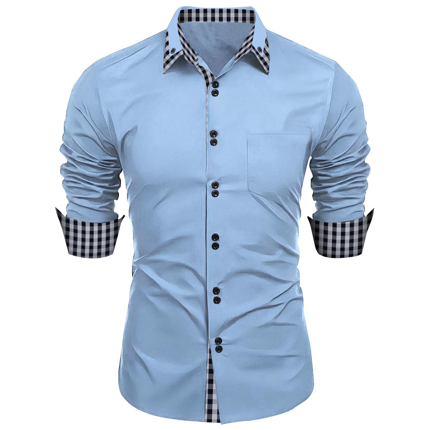 Männer Kleidung Frühling Herbst Langarm Hemd Mann Revers Top Mode Plaid Patchwork Business Slim Fit Casual Shirts XXL hellblaue von Joom DACH