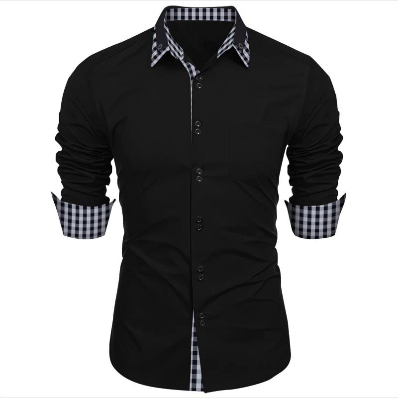 Männer Kleidung Frühling Herbst Langarm Hemd Mann Revers Top Mode Plaid Patchwork Business Slim Fit Casual Shirts XXL schwarz von Joom DACH