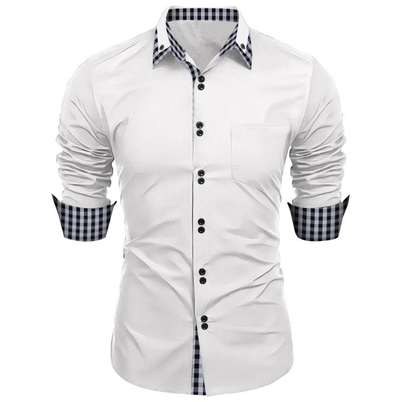 Männer Kleidung Frühling Herbst Langarm Hemd Mann Revers Top Mode Plaid Patchwork Business Slim Fit Casual Shirts XXL weiß von Joom DACH