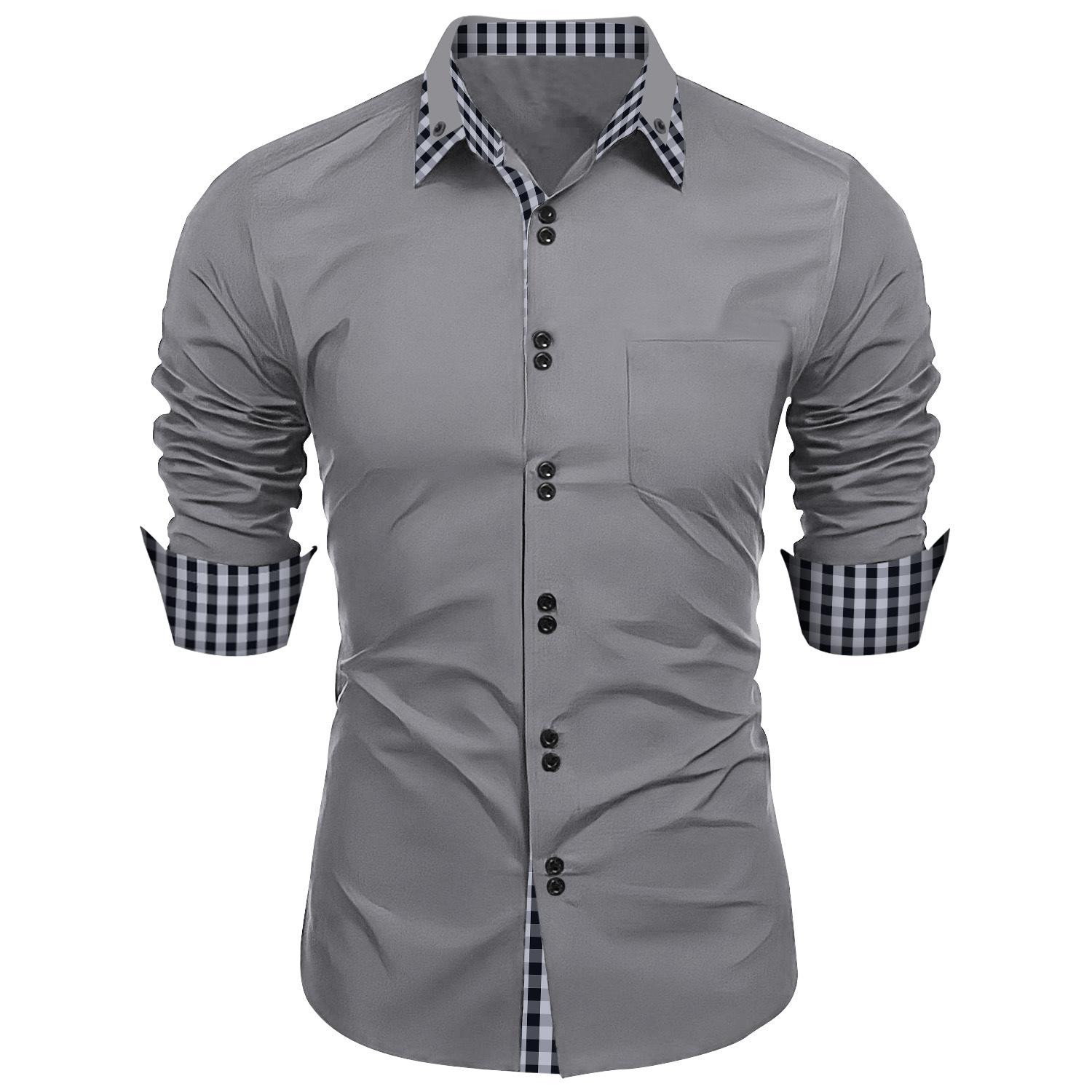 Männer Kleidung Frühling Herbst Langarm Hemd Mann Revers Top Mode Plaid Patchwork Business Slim Fit Casual Shirts XXXL graue von Joom DACH