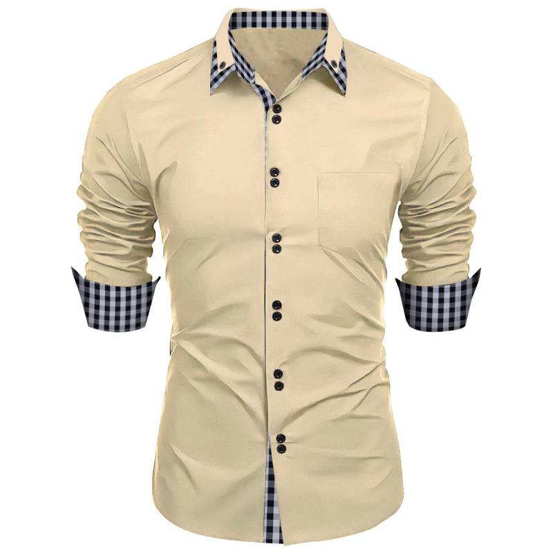 Männer Kleidung Frühling Herbst Langarm Hemd Mann Revers Top Mode Plaid Patchwork Business Slim Fit Casual Shirts XXXL khaki von Joom DACH