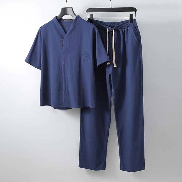 Männer Kleidung Große Größe Trainingsanzug Mann Sommer Anzug Leinen T-shirt Mode Männlichen Set Chinesischen Stil Plus Zwei Stück XXXXL navy blau Männer Kleidung Große Größe Trainingsanzug Mann Sommer Anzug Leinen T-shirt Mode Männlichen Set Chinesischen Stil Plus Zwei Stück XXXXL navy blau von Joom DACH
