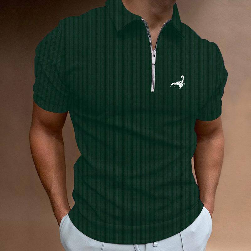 Männer Kleidung Sommer Mode Kurzarm Sport Streifen Zipper Polo Shirt. 2XL grün von Joom DACH