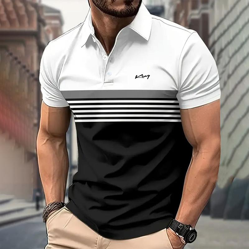 Männer Kleidung Sommer Neue Kurzarm Polo Shirt Männer Mode Streifen Golf Polo Shirt Tops 3XL von Joom DACH