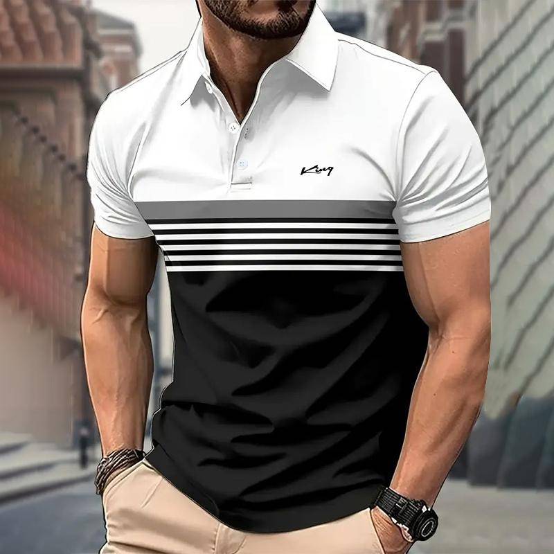 Männer Kleidung Sommer Neue Kurzarm Polo Shirt Männer Mode Streifen Golf Polo Shirt Tops 3XL von Joom DACH