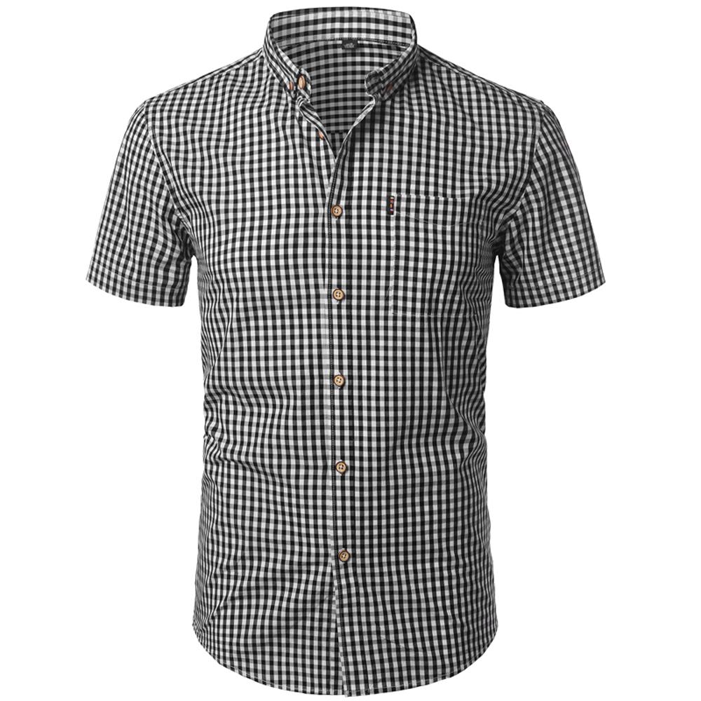Männer Kleine Plaid Hemd Sommer Neue Kurzarm Slim Fit Herren Hemden Casual Kariert Gingham Chemise Homme L schwarz von Joom DACH