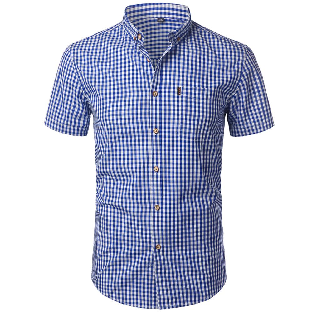 Männer Kleine Plaid Hemd Sommer Neue Kurzarm Slim Fit Herren Hemden Casual Kariert Gingham Chemise Homme L blau von Joom DACH