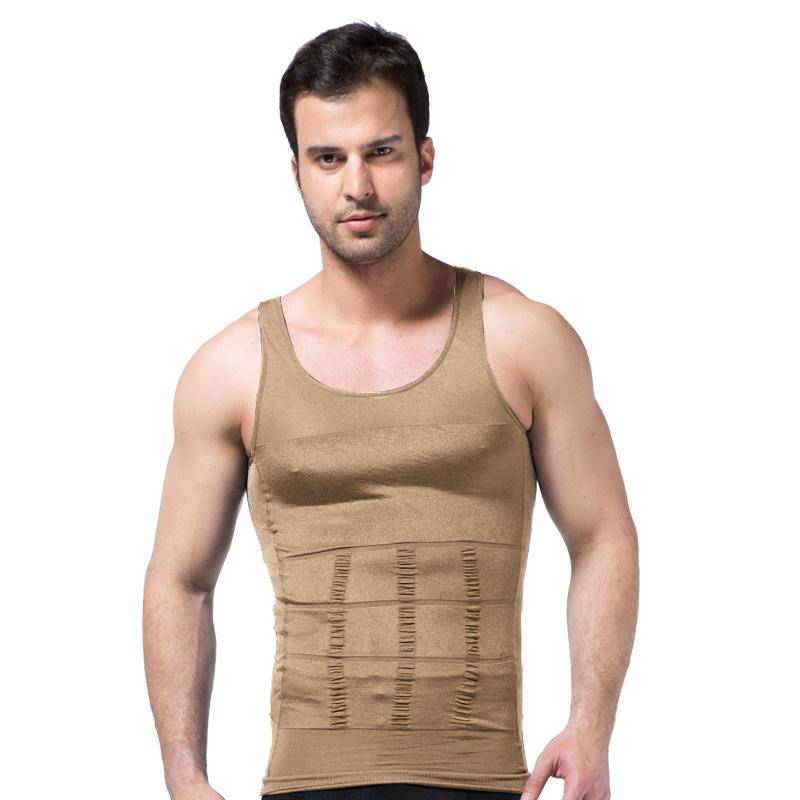 Männer Korsett Körper Abnehmen Bauch Shaper Lauf Weste Bauch Taille Gürtel Hemd Schwarz Shapewear Unterwäsche Taille Shirts Lauf Weste 3XL beige von Joom DACH