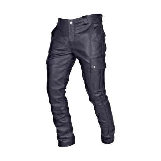 Männer Kunstleder Hose mit Multi Taschen Slim Fit Glatte Oberfläche Reißverschluss XL schwarz von Joom DACH