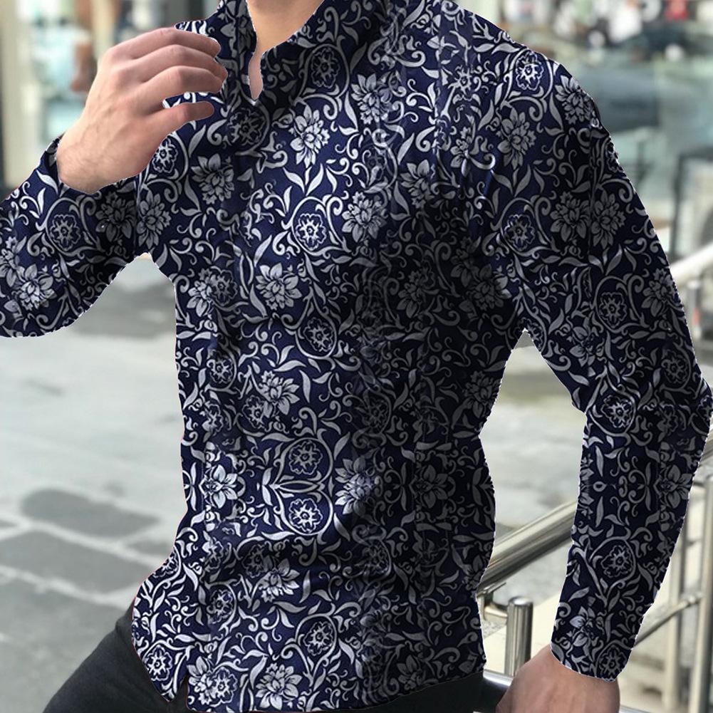 Männer Langarm-shirt Floral Männliche Bluse Casual Shirts Sommer Herbst Shirts Männer Top Kleidung XL navy blau von Joom DACH