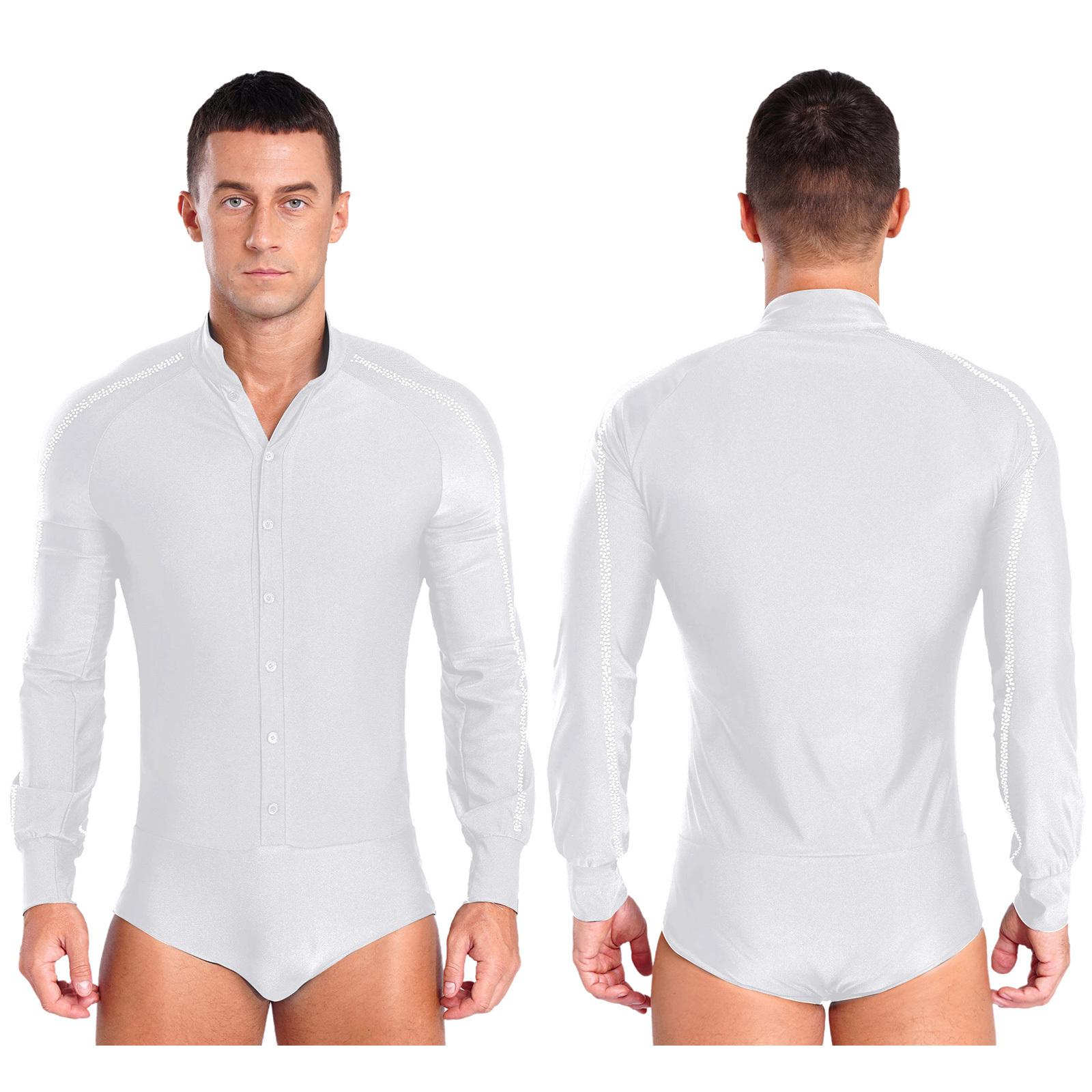 Männer Latin Rumba Samba Dancewear Wettbewerb Kostüm Glänzende Strass Farbblock Modern Gesellschaftstanz Trikot Professionelle L weiß von Joom DACH