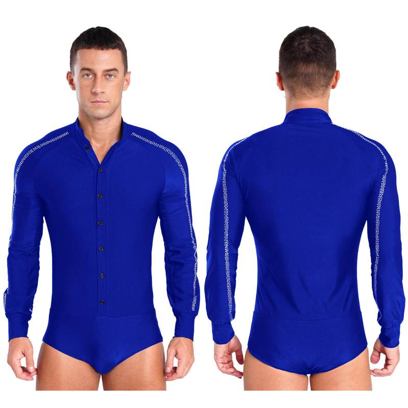Männer Latin Rumba Samba Dancewear Wettbewerb Kostüm Glänzende Strass Farbblock Modern Gesellschaftstanz Trikot Professionelle XL blau von Joom DACH