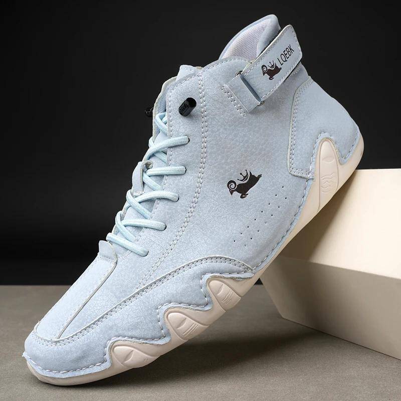 Männer Leder Casual Sneaker Weiche Sohle Runde Kappe Komfortable Paar Loafers Luxus Mode Wandern Frauen Stiefeletten Weiß Tennis 37 himmelblaue von Joom DACH