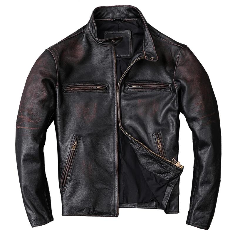 Männer Lederjacke Vintage Schwarz 100 % natürliche echte Rindsleder Mäntel Herren Ledermantel männliche Kleidung Herbst M210 XXXXL braun von Joom DACH