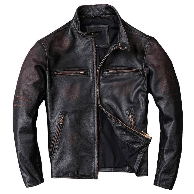 Männer Lederjacke Vintage Schwarz 100 % natürliche echte Rindsleder Mäntel Herren Ledermantel männliche Kleidung Herbst M210 XXXXL braun von Joom DACH
