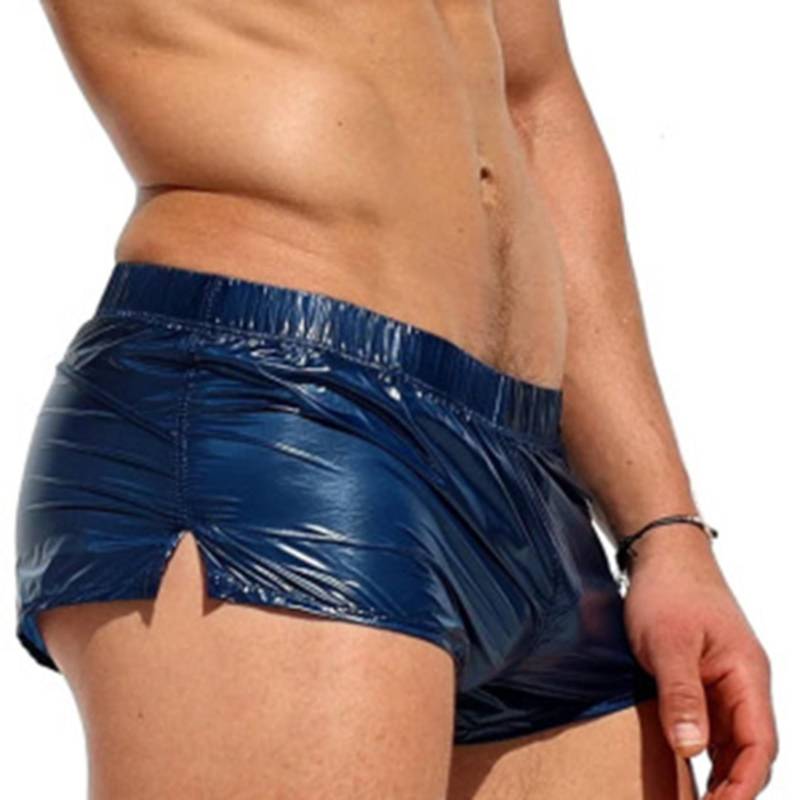 Männer Low Rise Seiten Schlitz Shorts Badehose Einfarbig Slim Fit Glänzende Unterwäsche Urlaub Strand Pool Party Nachtclub Kostüme XXL navy blau von Joom DACH